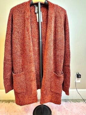 Matty M Rust Chenille Cardigan Women’s Large Long Open Front Sweater NWT